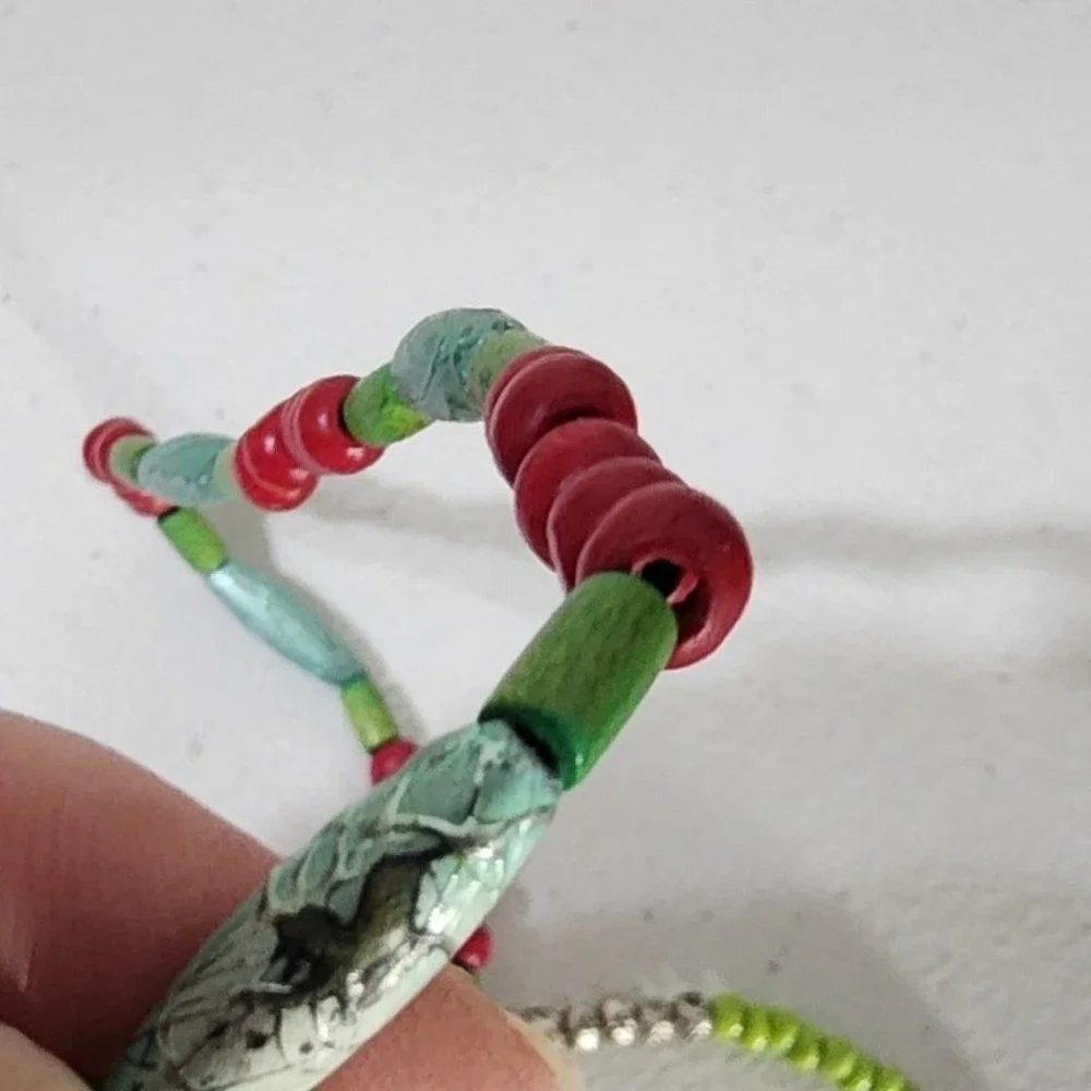 Boho Multi Strand Beaded Necklace Colorful Glass Wood Layered Bib Statement